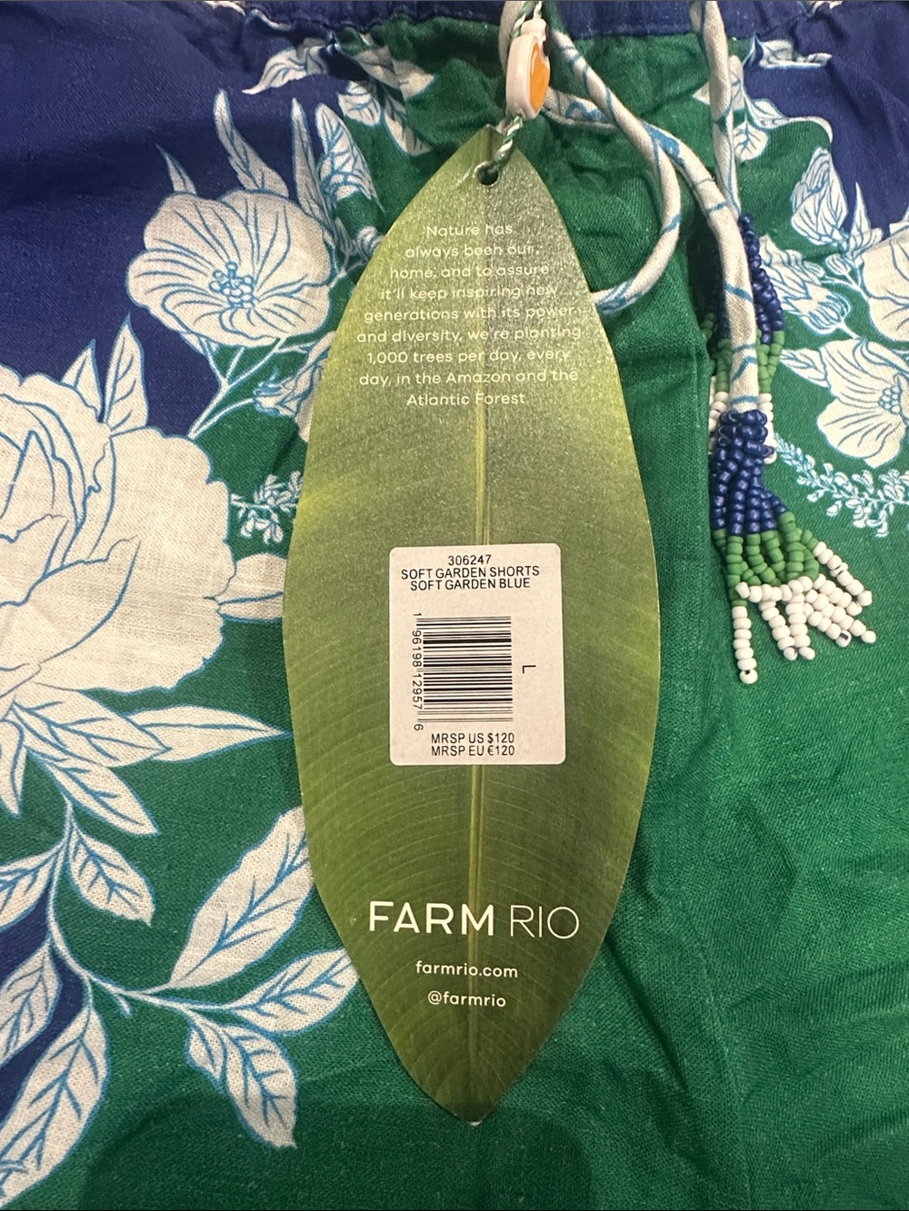 NWT FARM Rio Blue & Green Floral Drawstring Shorts - Picture 4 of 4